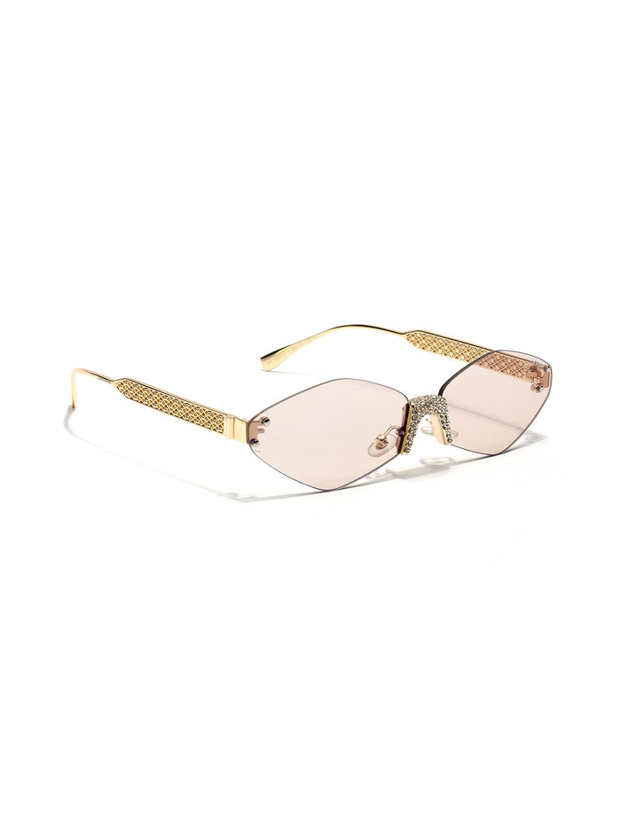 Rose Diamond | Golden Champagne Rimless Cateye Sunglass