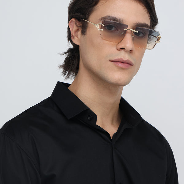 Alberta | Dual Tone Golden Rimless Square Sunglass - (ZAADRLABGLDDT0006)