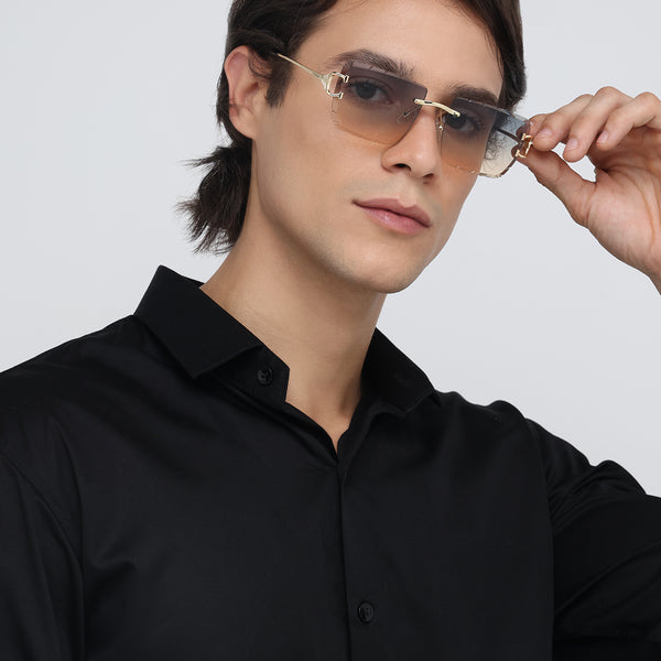 Alberta | Dual Tone Golden Rimless Square Sunglass - (ZAADRLABGLDDT0006)