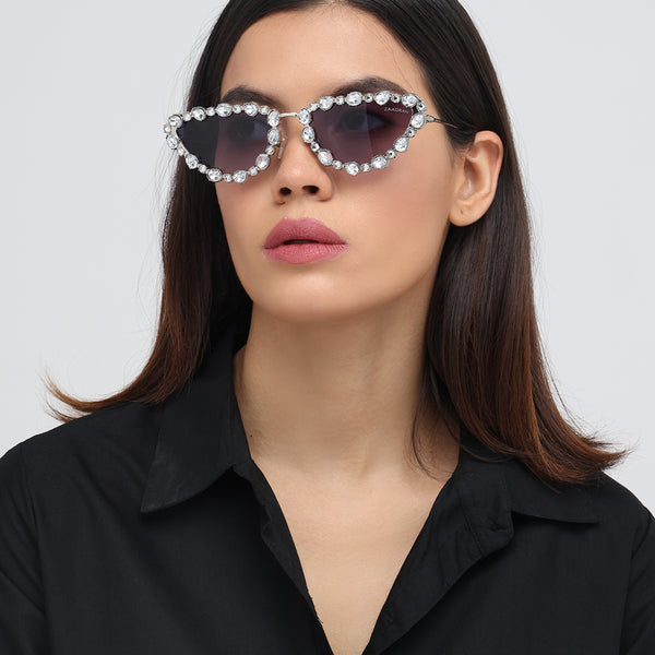 Diamond Kitty | Silver Fancy Cateye Sunglass