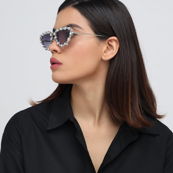 Diamond Kitty | Silver Fancy Cateye Sunglass