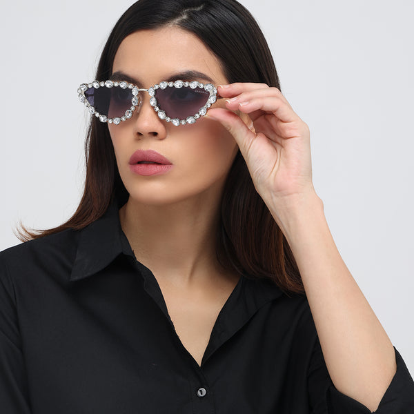 Diamond Kitty | Silver Fancy Cateye Sunglass