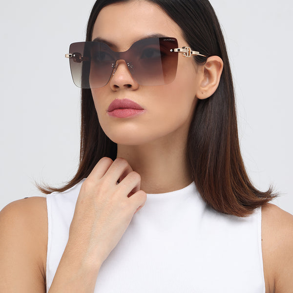 Mexico | Golden Brown Rimless Cateye Oversize Sunglass