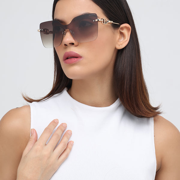 Mexico | Golden Brown Rimless Cateye Oversize Sunglass