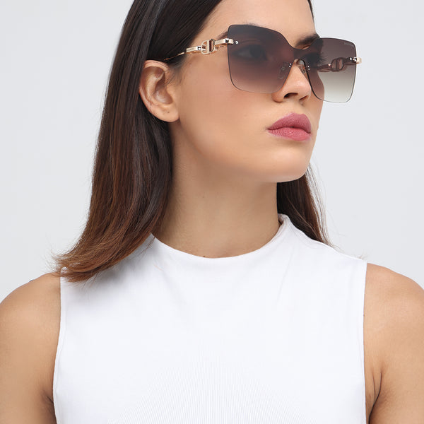 Mexico | Golden Brown Rimless Cateye Oversize Sunglass