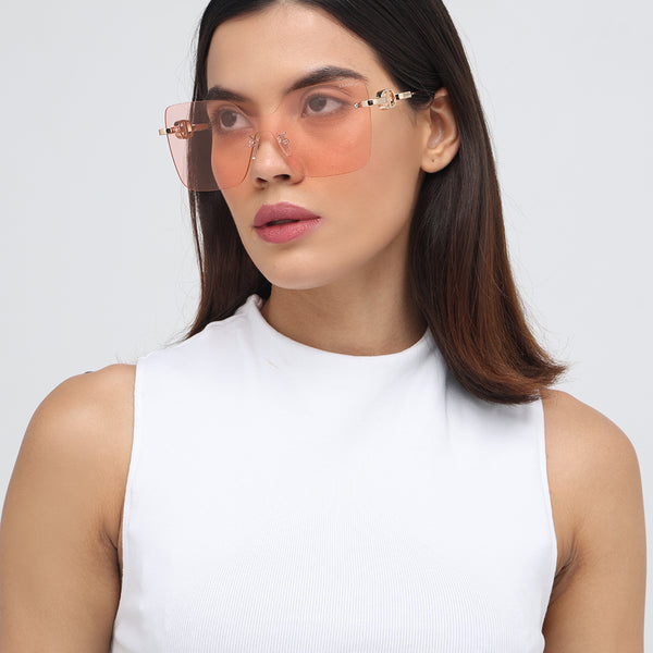 Mexico | Golden Peach Rimless Oversize Sunglass