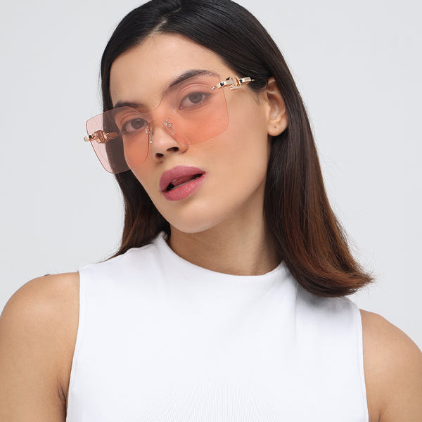 Mexico | Golden Peach Rimless Oversize Sunglass