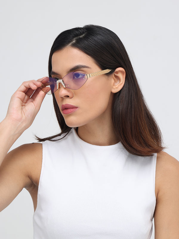Rose Diamond | Golden Champagne Rimless Cateye Sunglass