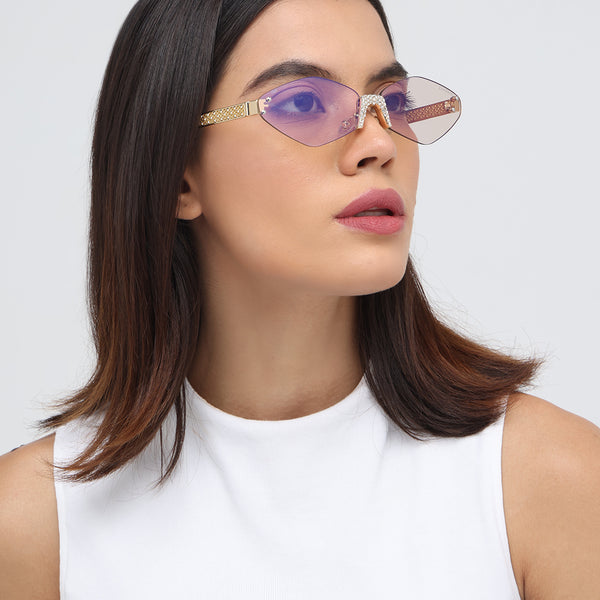Rose Diamond | Golden Champagne Rimless Cateye Sunglass