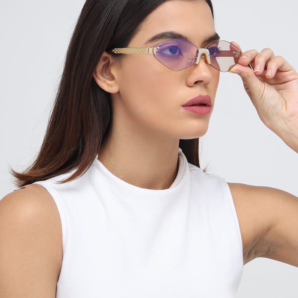 Rose Diamond | Golden Champagne Rimless Cateye Sunglass