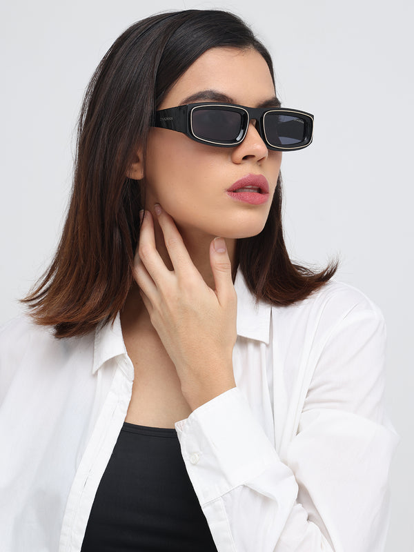 Sudan | Black Golden Rectangle Sunglass