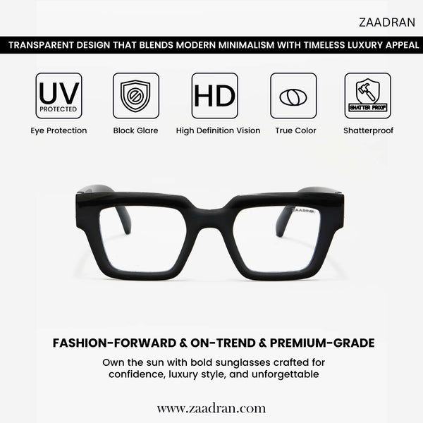 Ontario | Black Transparent Rectangle Wayfarer Sunglass