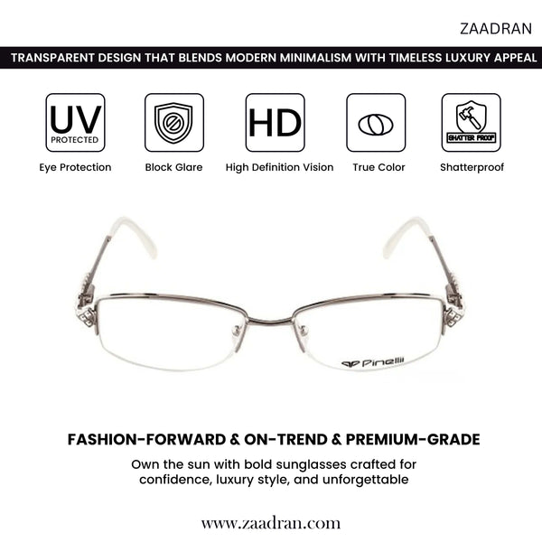 SILVER Cream DIAMOND HALF RIMLESS TRANSPARENT RECTANGLE EYEWEAR PINELLI EDITION