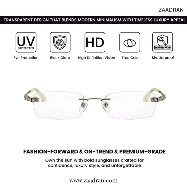Silver Diamond Cream Transparent Rimless Rectangle Eyewear | I1006 |Pinelli Edition
