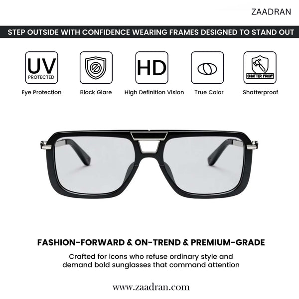 Zambia | Metallic Siver Black Aviator Sunglass