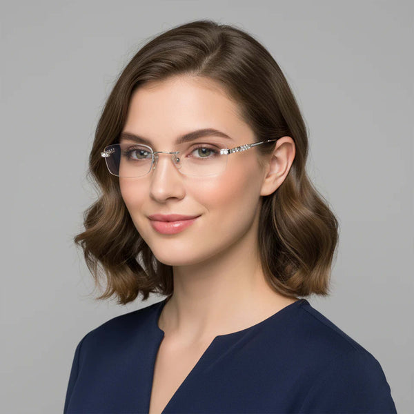 Silver Diamond Cream Transparent Rimless Rectangle Eyewear | I1006 |Pinelli Edition