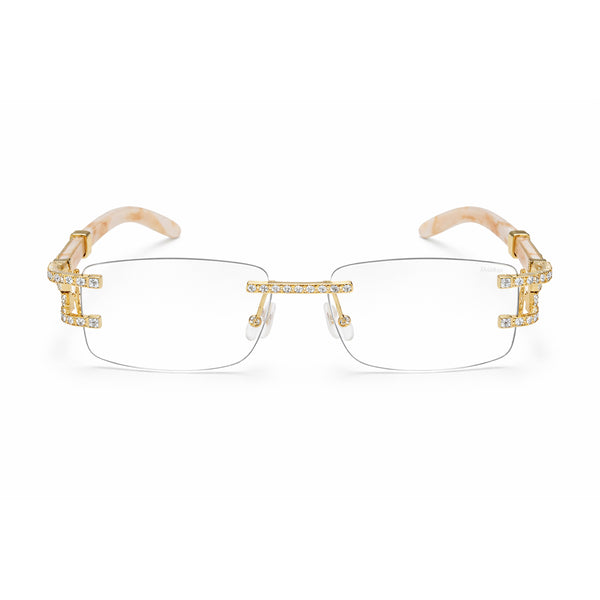 Syria | Golden Cream Diamond Transparent Rimless Rectangle Sunglass