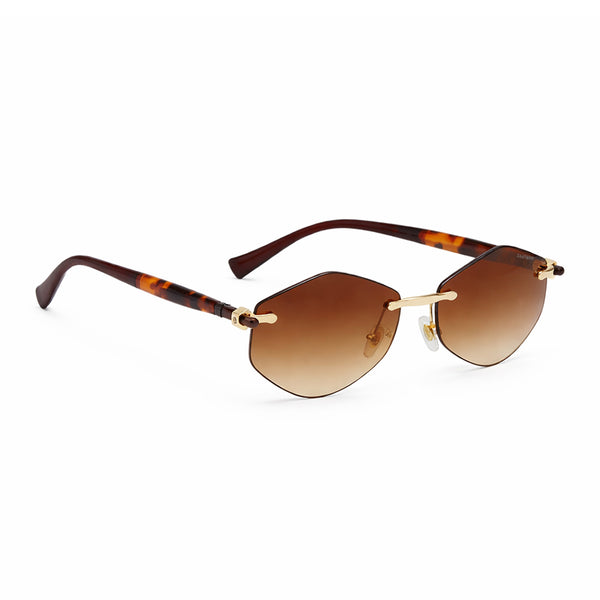 Benin | Leopard Brown Hexa Rimless Sunglass