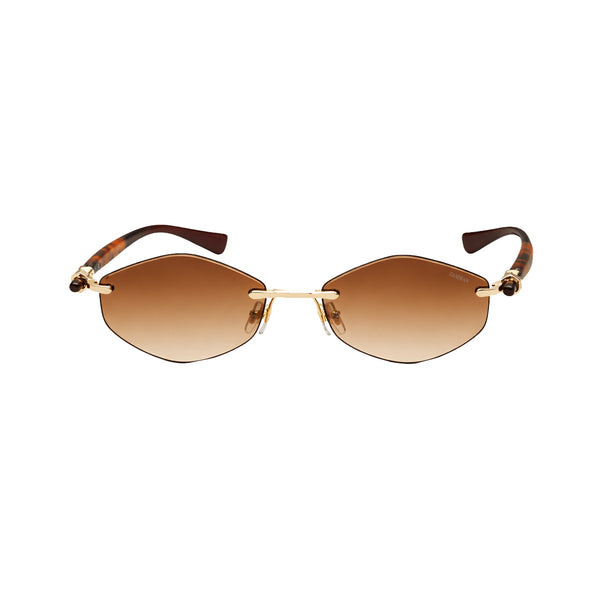 Benin | Leopard Brown Hexa Rimless Sunglass