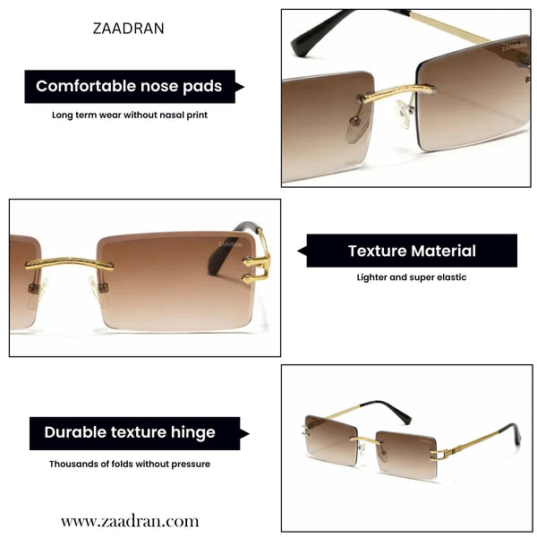 Austria | Golden Brown Rimless Rectangle Sunglass - (ZAADRLASGLDBR0020)