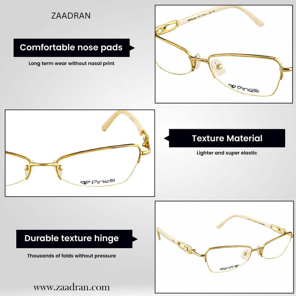 Cream Golden Transparent Rimless Rectangle Eyewear| Pinelli Edition