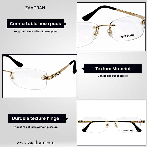 Black Golden four Diamond Leaf Transparent Rimeless Eyewear | Pinellii Edition