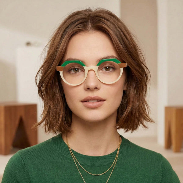 Oceania | Cream Green Transparent Round Sunglass
