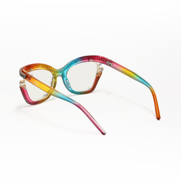 Diamond Cateyes | Rainbow Fancy White Crystals Wayfarer Transparent Sunglass