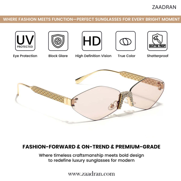 Rose Diamond | Golden Champagne Rimless Cateye Sunglass