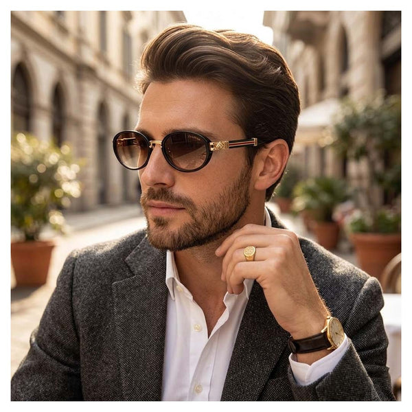 Nauru | Brown Golden Round Sunglass