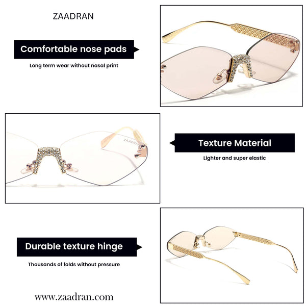 Rose Diamond | Golden Champagne Rimless Cateye Sunglass