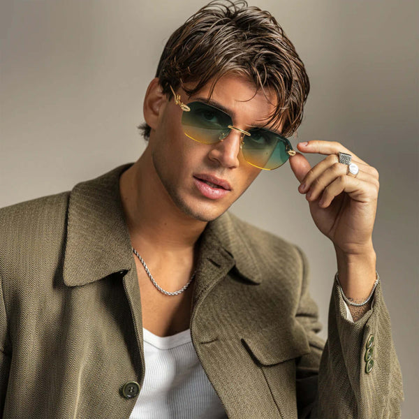 Venice | Golden Blue Dual Tone Rimless Wayfarer Sunglass