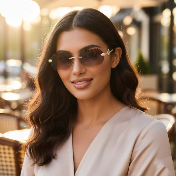 Venice | Golden Brown Rimless Wayfarer Sunglass