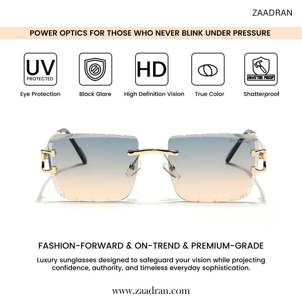 Alberta | Dual Tone Golden Rimless Square Sunglass - (ZAADRLABGLDDT0006)