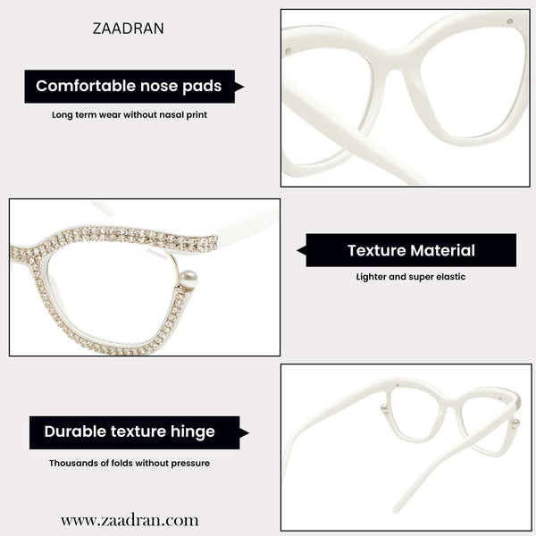 Diamond Cateyes | White Fancy White Crystals Wayfarer Transparent Sunglass