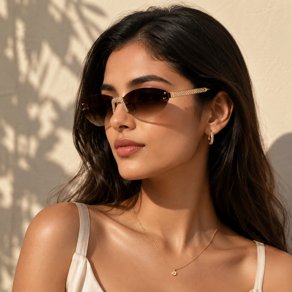 Rose Diamond Brown Rimless Cateye Sunglass