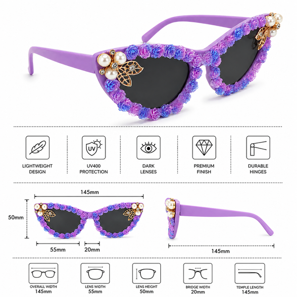 Enchanted Rose Cat‑Eye Purple Sunglass
