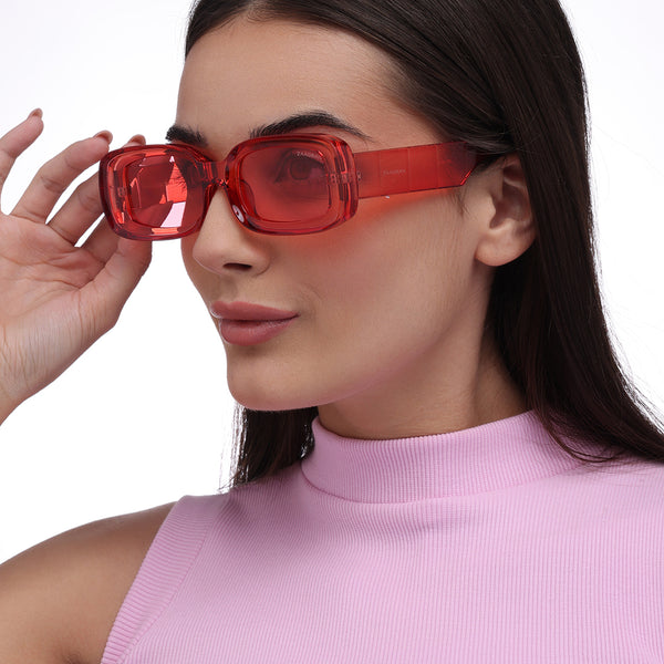 Rome | Red Transparent Rectangle Sunglass
