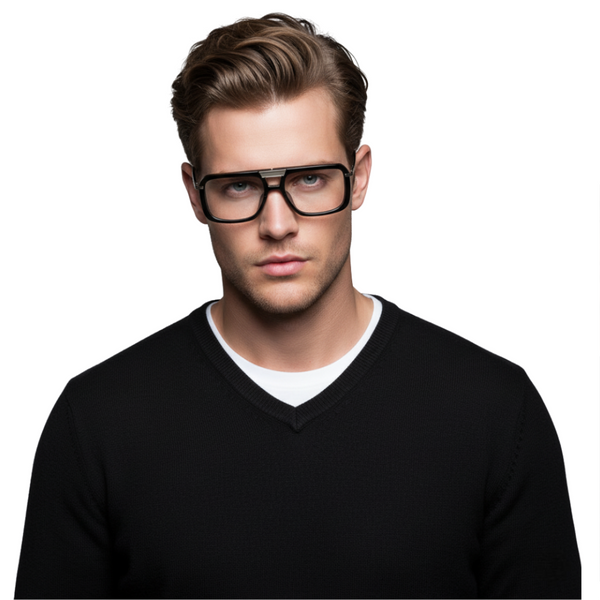Zambia | Metallic Siver Black Aviator Sunglass