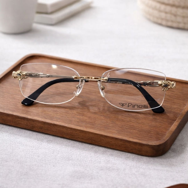 Black Golden four Diamond Leaf Transparent Rimeless Eyewear | Pinellii Edition