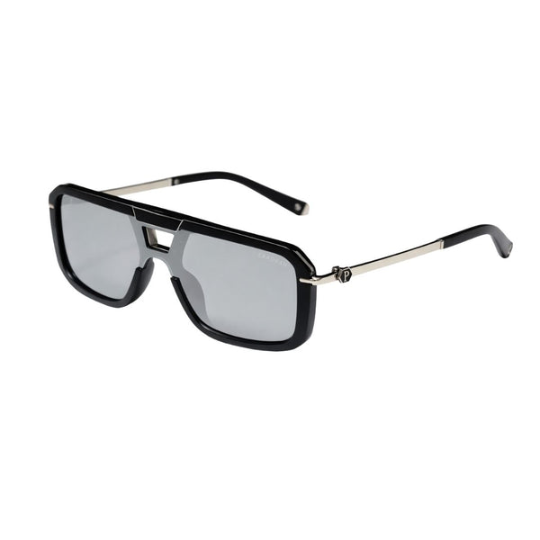 Zambia | Metallic Siver Black Aviator Sunglass