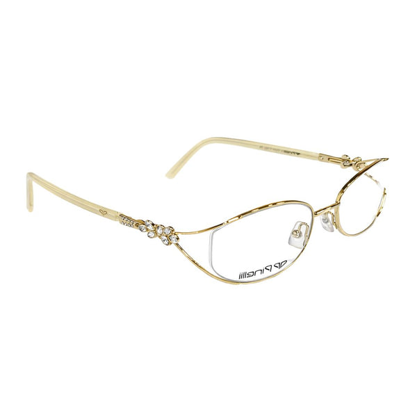 Cream Golden Flower Shaped Diamond Transparent Half Rimless Wayfarer Eyewear | I1010 |Pinelli Edition