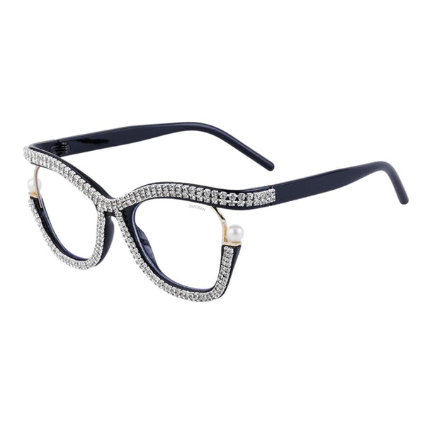 Diamond Cateyes | Black Fancy White Crystals Wayfarer Transparent Sunglass