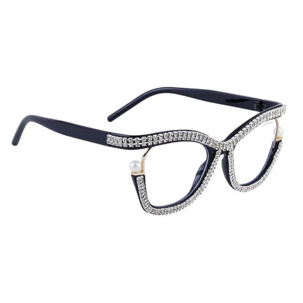Diamond Cateyes | Black Fancy White Crystals Wayfarer Transparent Sunglass