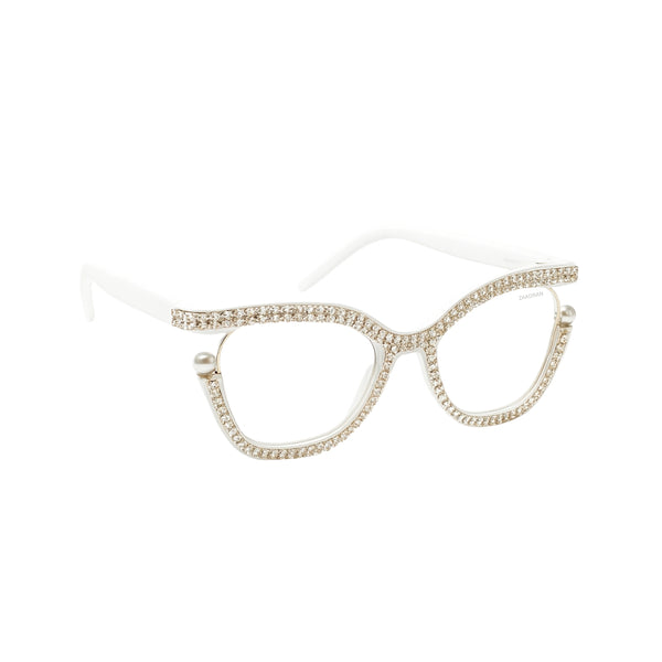 Diamond Cateyes | White Fancy White Crystals Wayfarer Transparent Sunglass