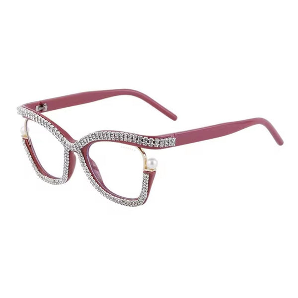 Diamond Cateyes | Pink Fancy White Crystals Wayfarer Transparent Sunglass