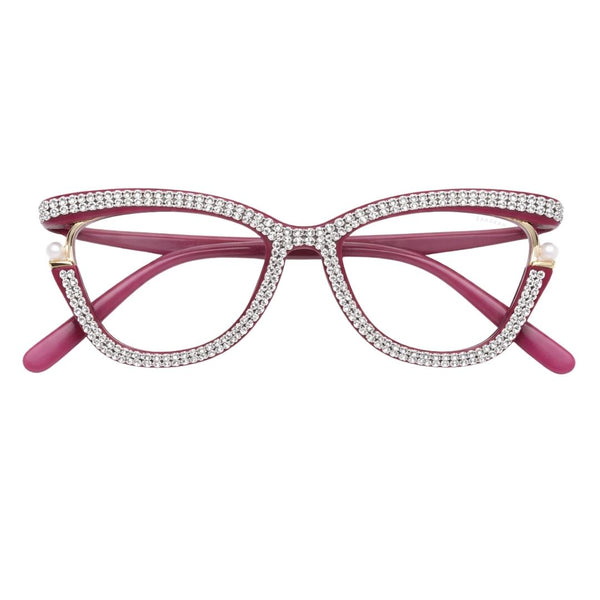 Diamond Cateyes | Pink Fancy White Crystals Wayfarer Transparent Sunglass