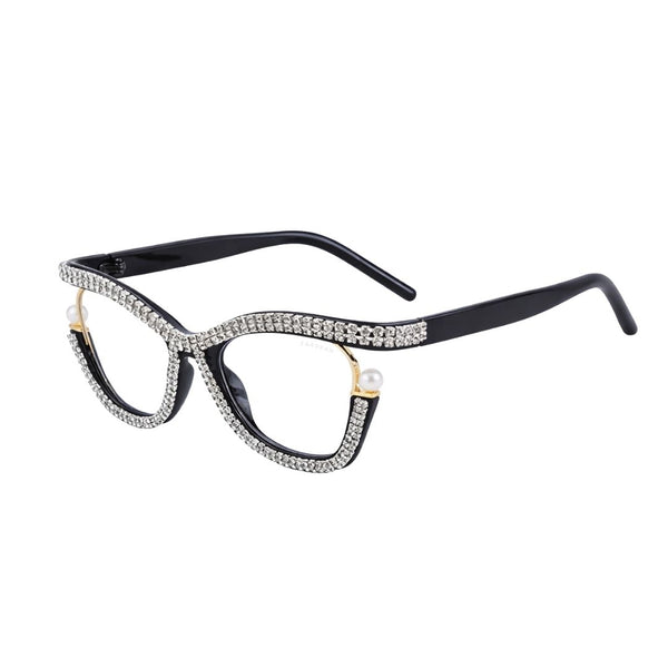 Diamond Cateyes | Black Fancy White Crystals Wayfarer Transparent Sunglass