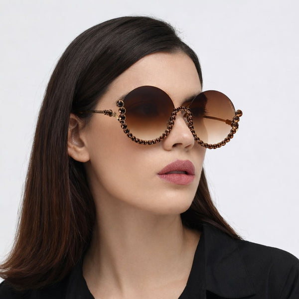 Vintage Underline | Golden Brown Round Sunglass