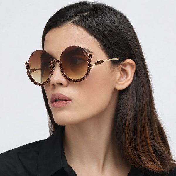 Vintage Underline | Golden Brown Round Sunglass
